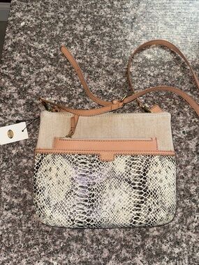 Leather-Trim Python Print Crossbody Bag - Beige/Tan fossil bag